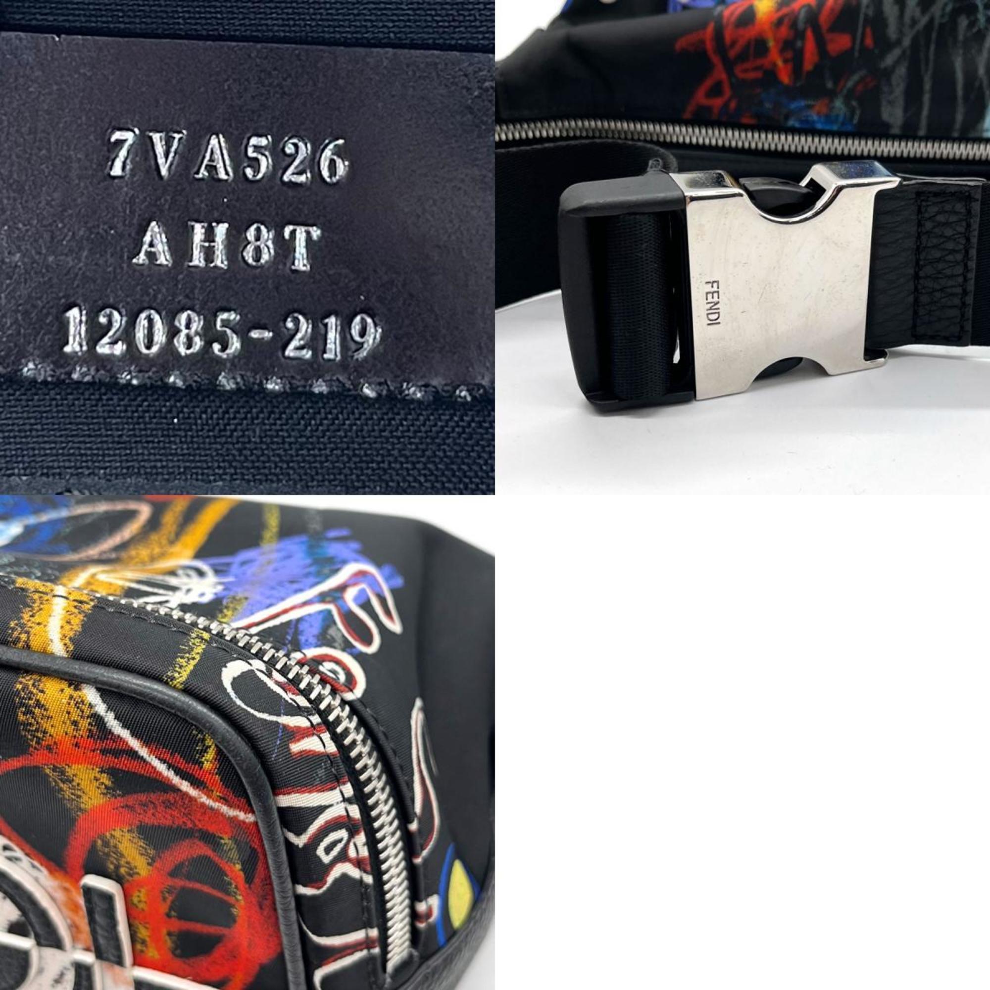 FENDI Body Bag Crossbody Shoulder Nylon/Leather Black/Multicolor Silver Men's