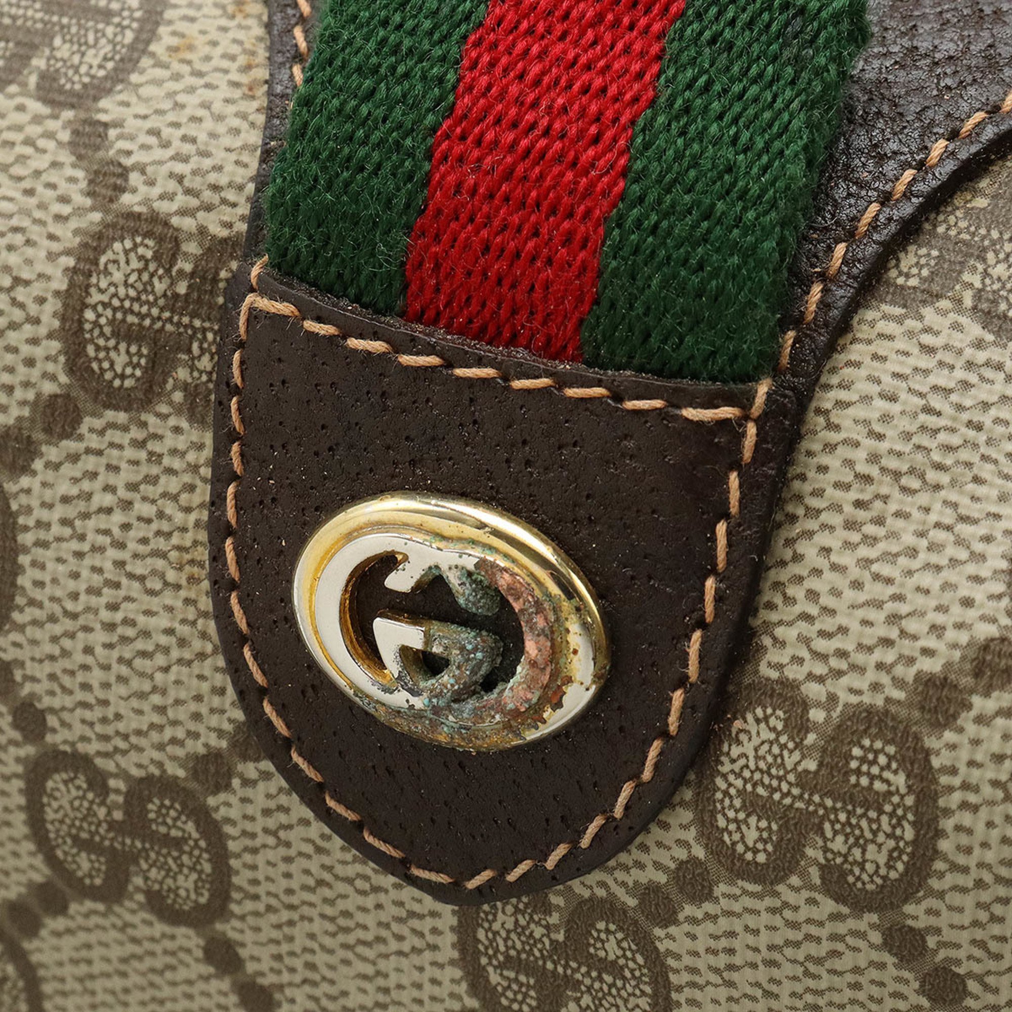 GUCCI Gucci Old GG Plus Sherry Line Handbag Boston Bag PVC Leather Beige Mocha Brown 40.02.007