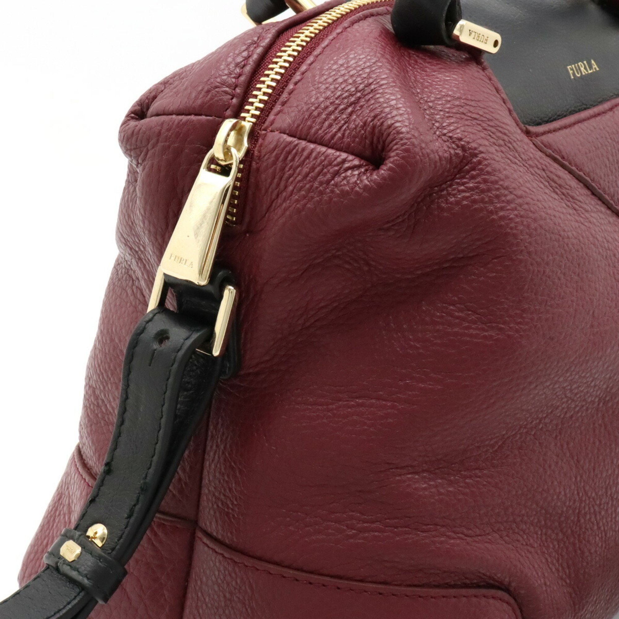 FURLA bicolor handbag shoulder bag wine red purple black
