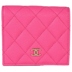 CHANEL Cocomark Matelasse Small Wallet with Coin Purse W Bifold Pink Caviar Skin Random Serial
