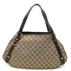 GUCCI Gucci GG Canvas Tote Bag Shoulder Leather Khaki Beige Dark Brown 130736