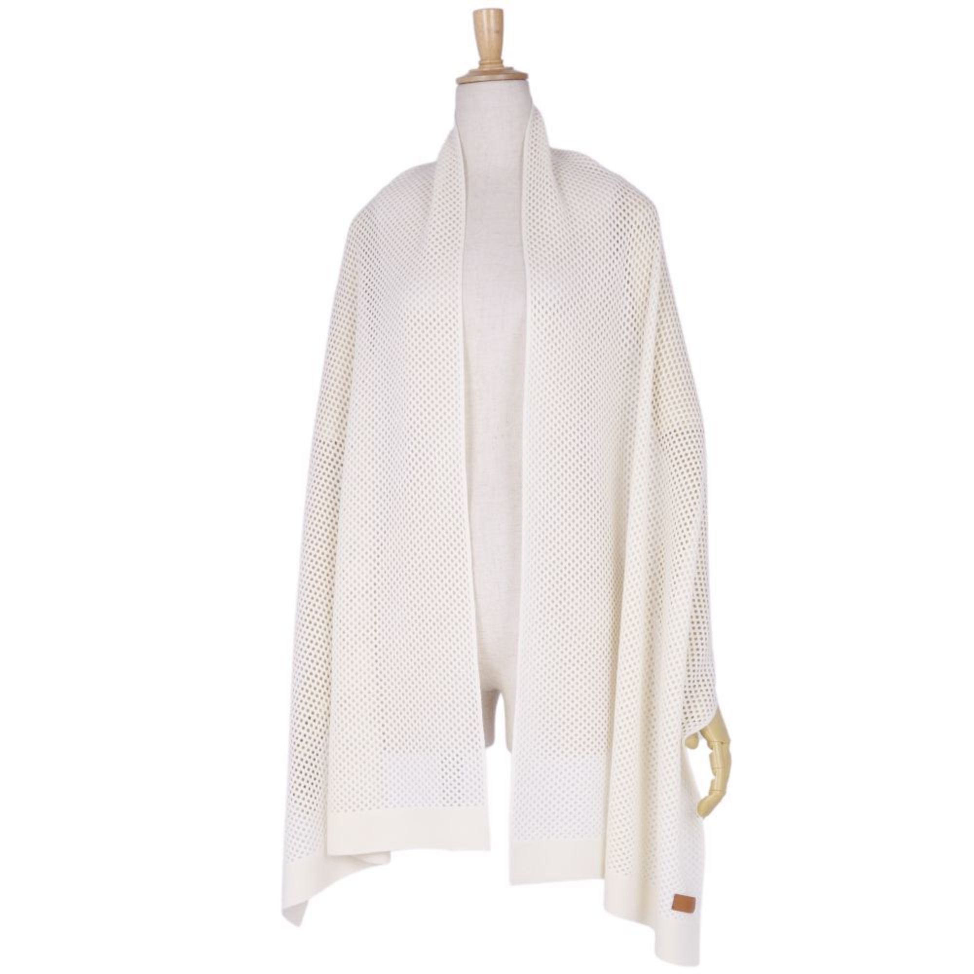 HERMES Muffler 23SS Maille Fillet Stole 100% Cashmere Lamb Leather Ladies Yvoir (White)