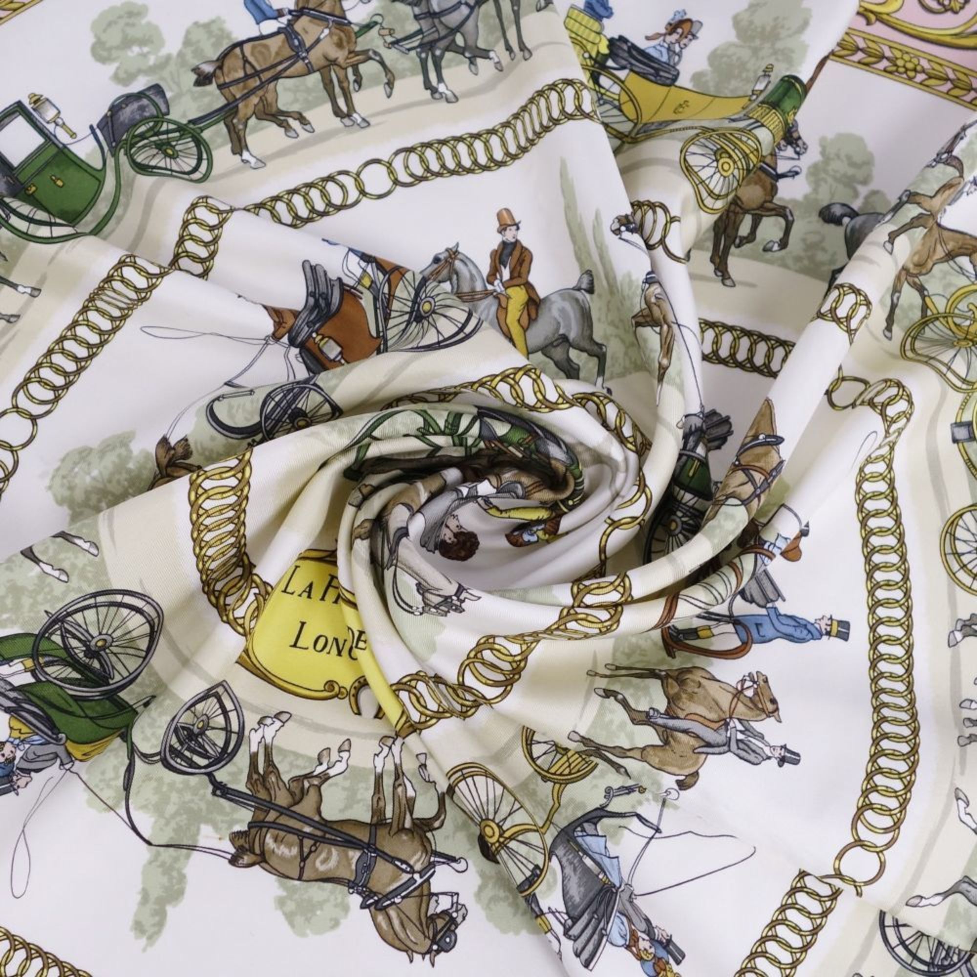 HERMES Scarf Muffler Carre 90 LA PROMENADE DE LONGCHAMPS Walk to Longchamp Silk Ladies Multicolor