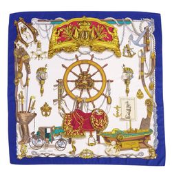 HERMES Scarf Muffler Carre90 BATEAU A VAPEUR DE JOUFFROY DABBANS Steamboat 100% Silk Ladies Multicolor