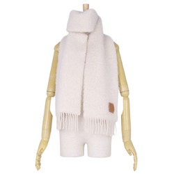 LOEWE Muffler Stole Mohair Wool Anagram Leather Patch Women's White