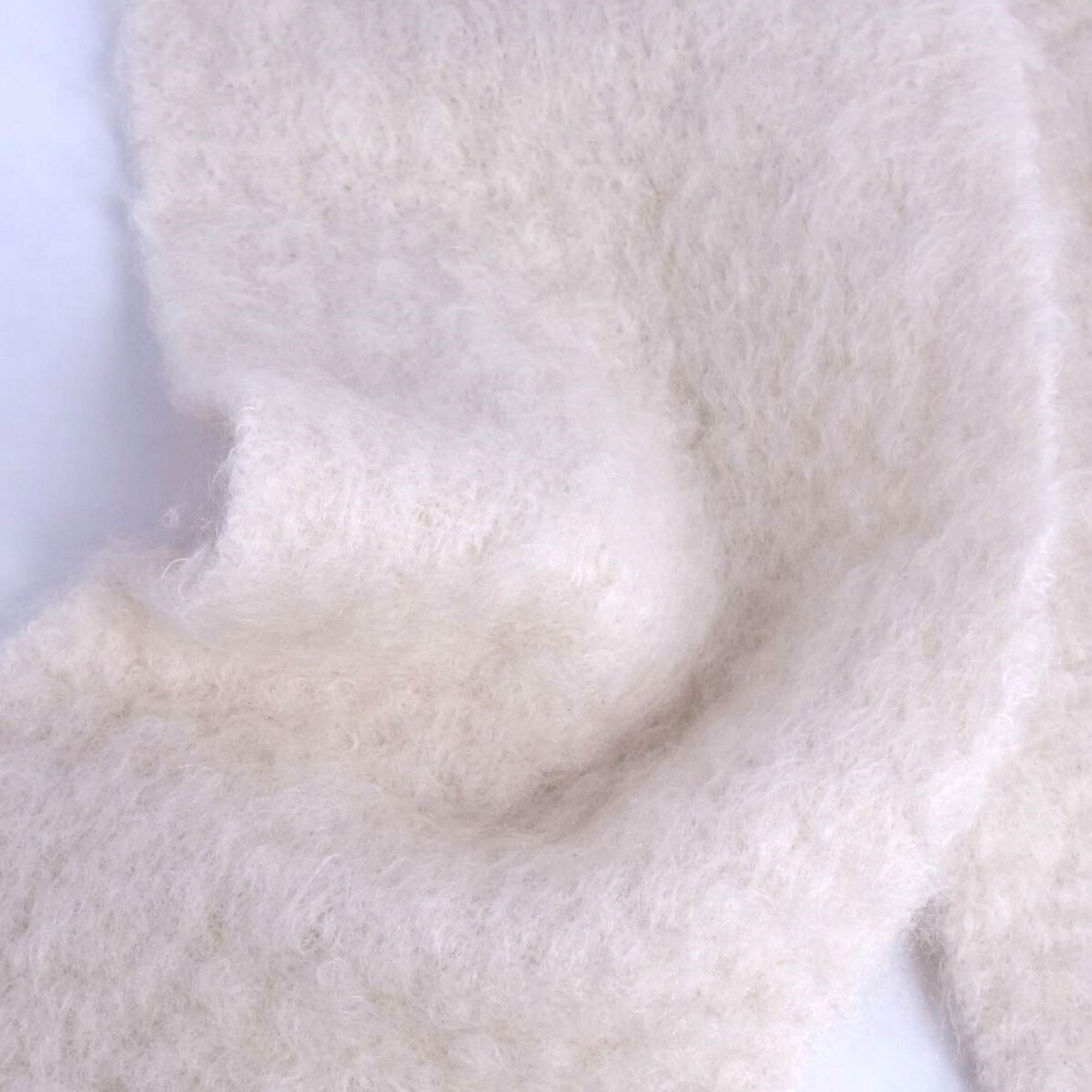 LOEWE Muffler Stole Mohair Wool Anagram Leather Patch Women's White