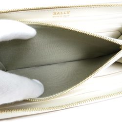BALLY Round Zipper Long Wallet Leather Ivory Unisex