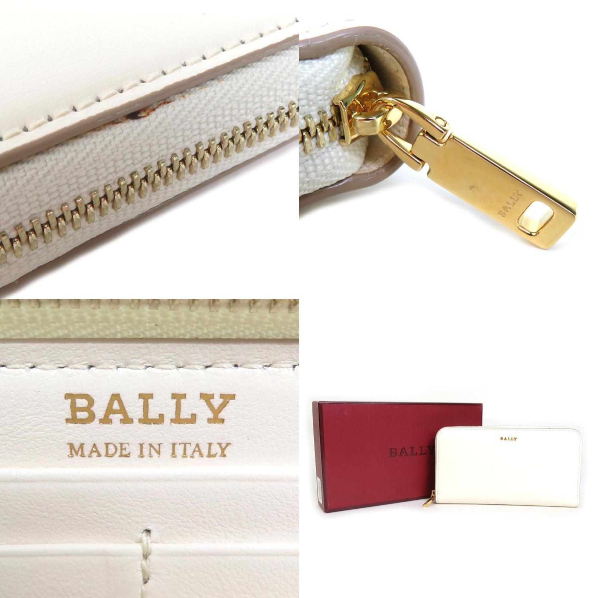 BALLY Round Zipper Long Wallet Leather Ivory Unisex