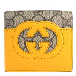 GUCCI Bifold Wallet Interlocking G Leather/GG Supreme Canvas Yellow x Brown Men's 701417