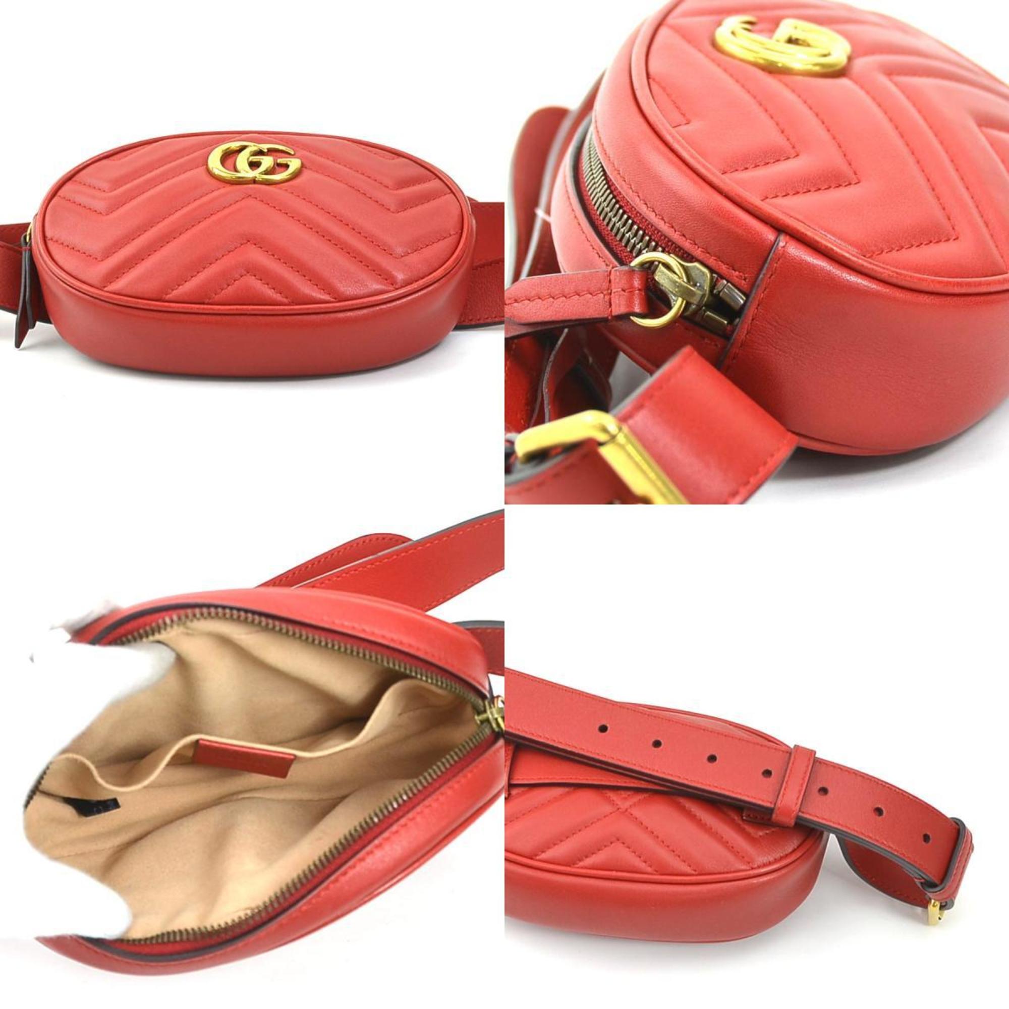 GUCCI waist bag belt GG Marmont leather red gold ladies 476434