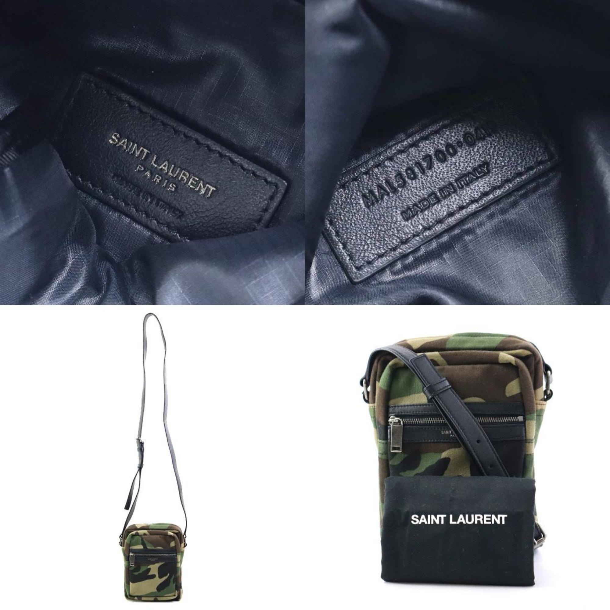Saint Laurent SAINT LAURENT Crossbody Shoulder Bag Canvas/Leather Khaki x Black Unisex 581700