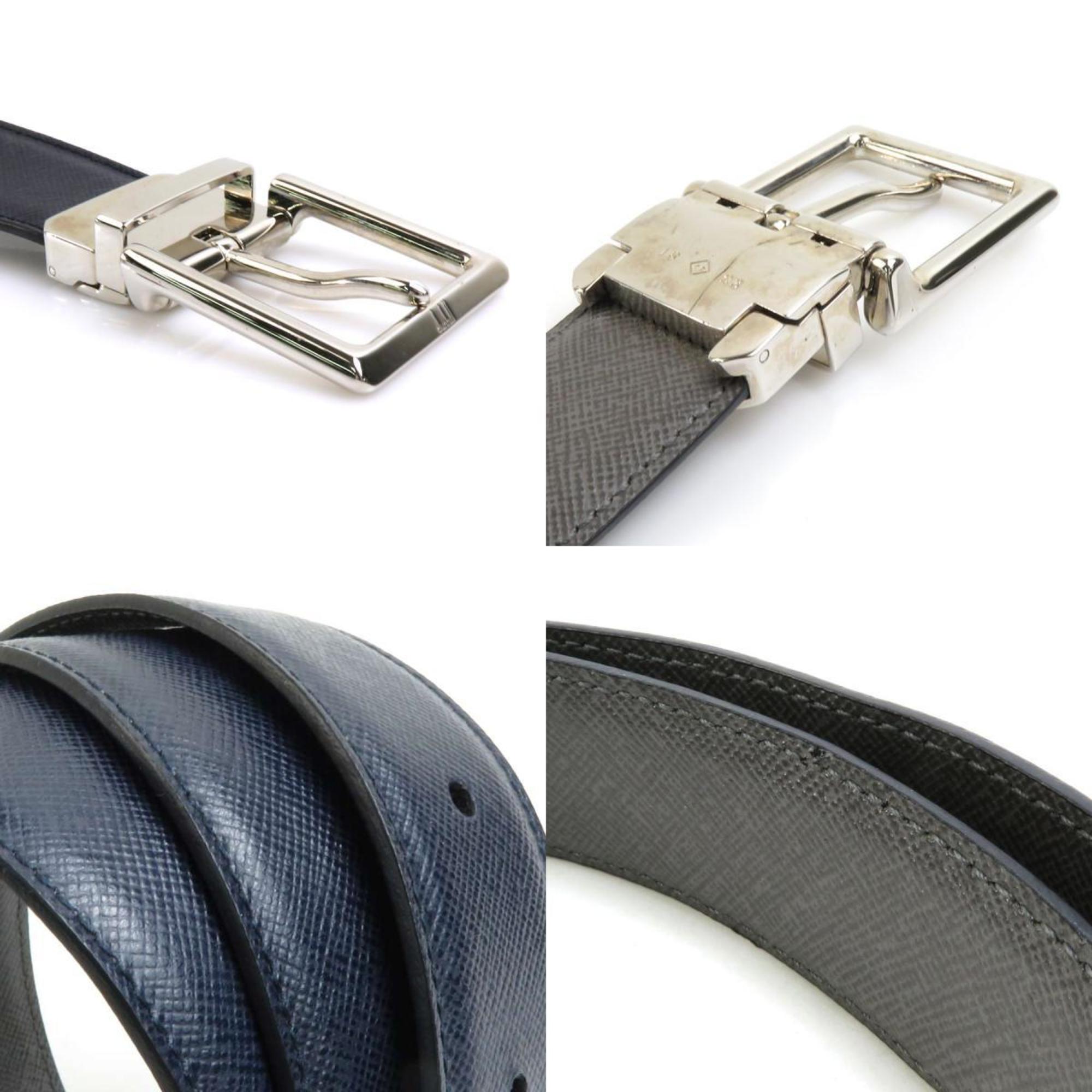 Dunhill Belt Leather/Metal Navy x Gray Men's