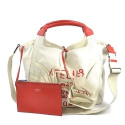 Valentino Garavani Handbag Shoulder Bag Canvas/Leather Red x Light Beige Ladies
