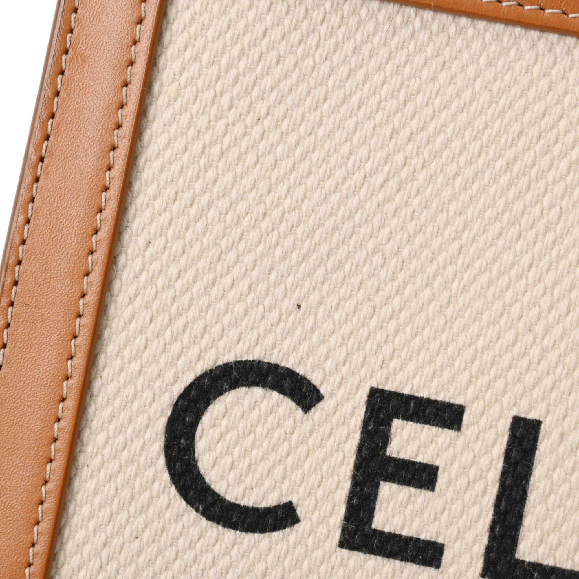 CELINE Vertical Cover Beige/Brown 193302BN Women's Leather Canvas Handbag