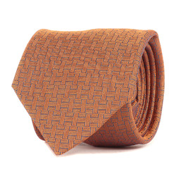 HERMES H Woven Pattern Silk Necktie Recent Model Orange Made in France Formal Business Office Casual