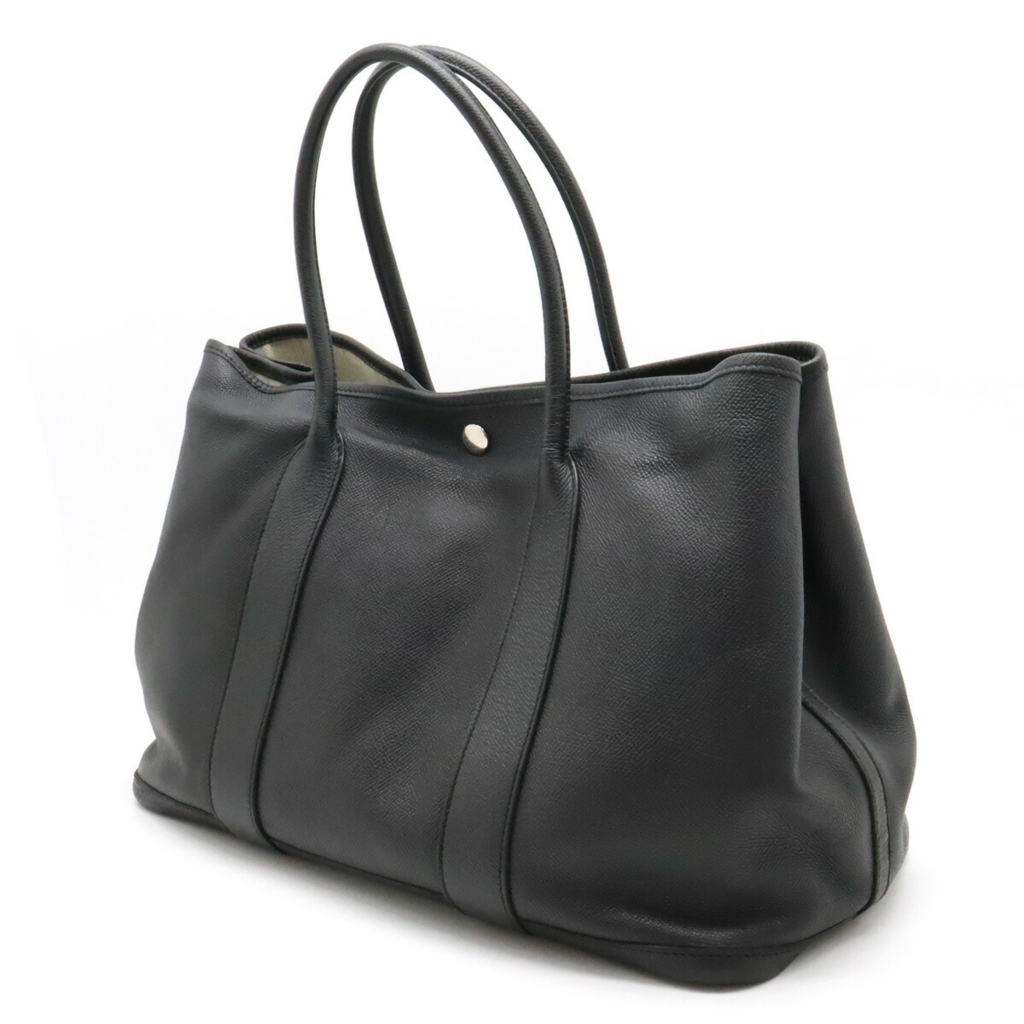 HERMES Garden PM Tote Bag Handbag Vaux Epson All Leather Black A Stamp