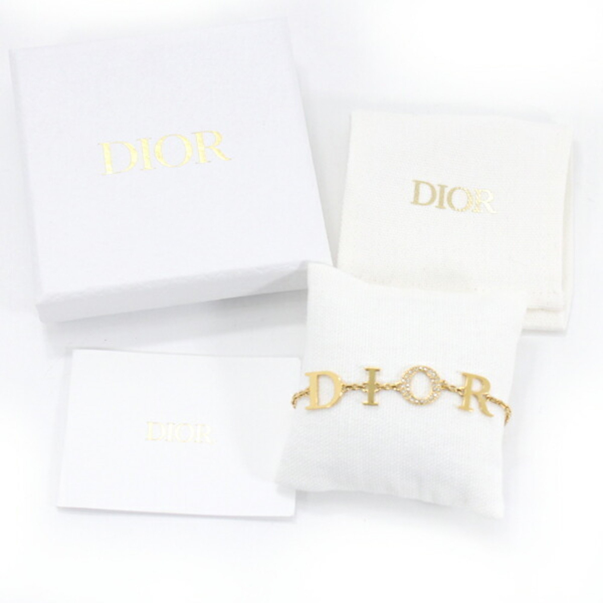 Christian Dior Bracelet Rhinestone Gold Men Women Sparkling Chain A1792