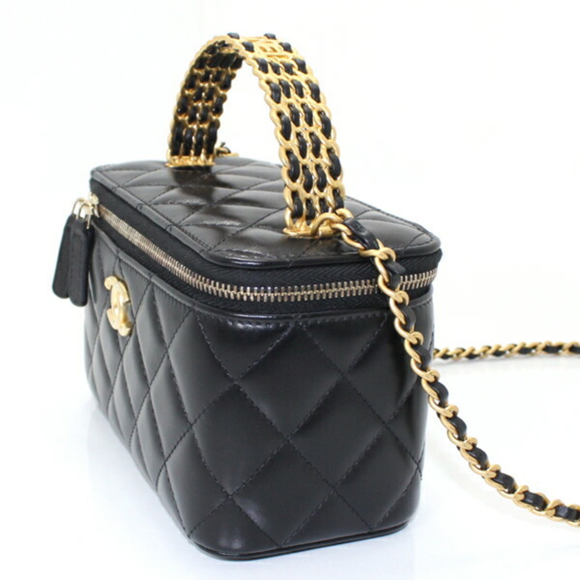 CHANEL Shoulder Bag 2way Chain Handle Matelasse Coco Mark Lambskin Black AP3315 Vanity Clutch Women's Handbag BB3404