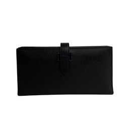 HERMES Bearn Soufflé Monochrome Vaux Epson Leather Genuine Bifold Long Wallet Black 27401