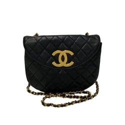 CHANEL Chanel Matelasse Coco Mark Metal Fittings Lambskin Leather Chain Mini Shoulder Bag Black 85577