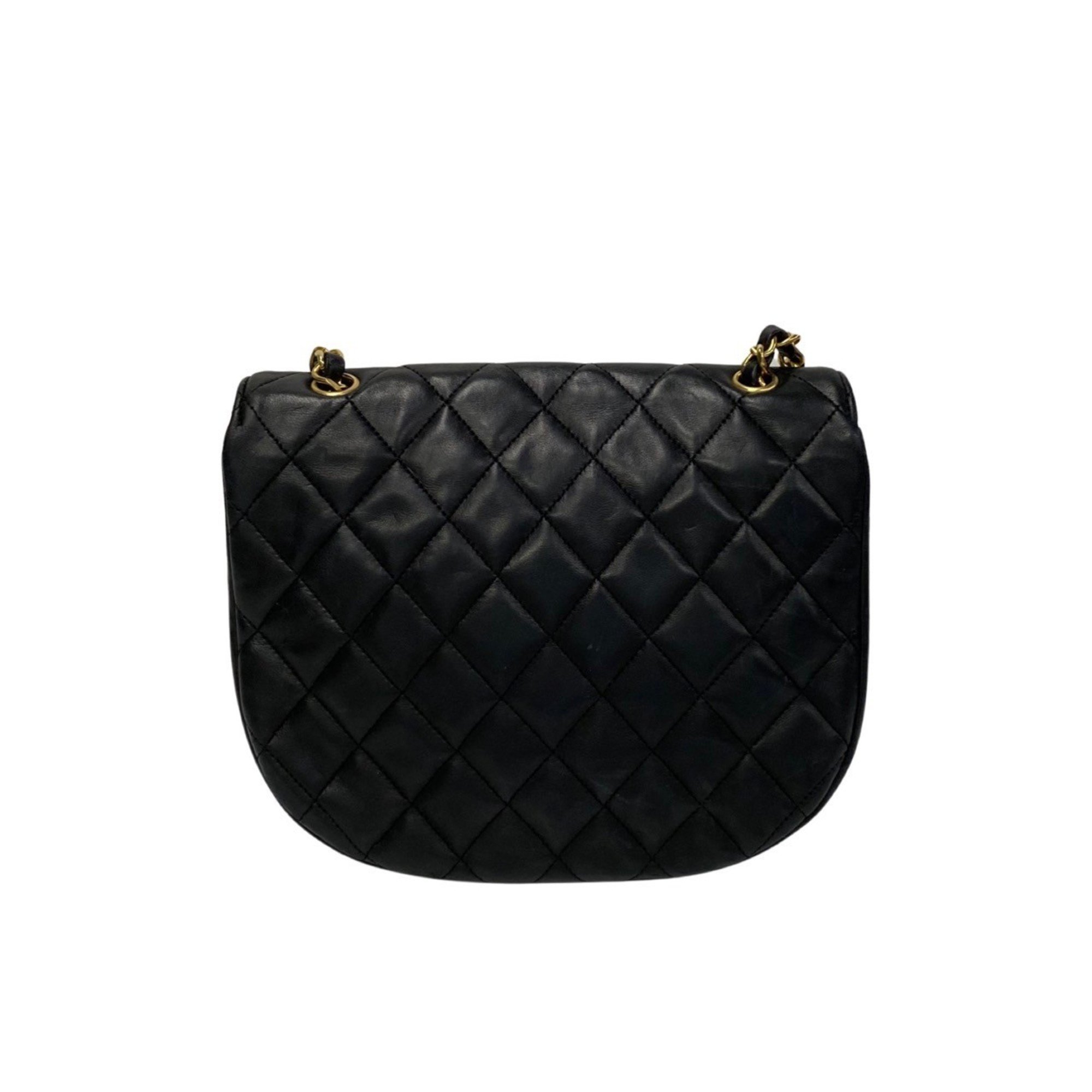 CHANEL Chanel Matelasse Coco Mark Metal Fittings Lambskin Leather Chain Mini Shoulder Bag Black 85577