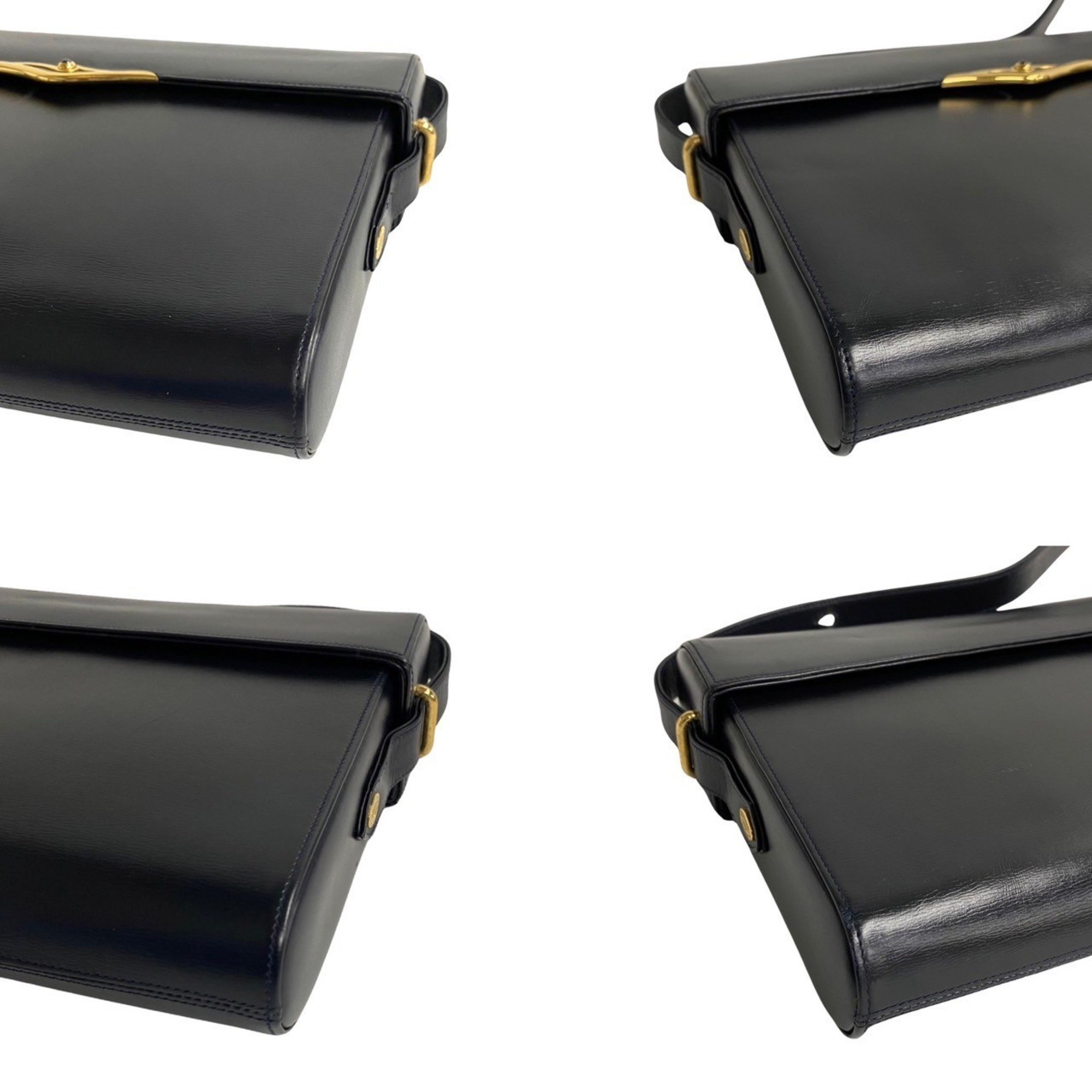 CARTIER Vintage Sapphire Line Calf Leather Genuine 2way Semi Shoulder Bag Pochette Navy 08070