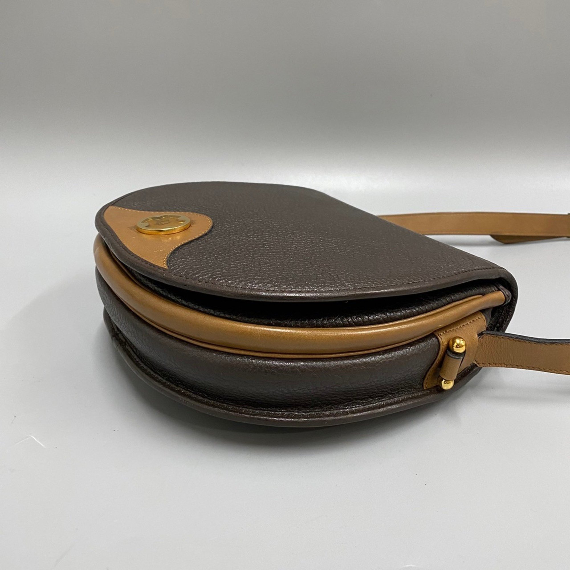 Christian Dior Vintage Logo Hardware Leather Genuine Mini Shoulder Bag Pochette Sacoche Brown 16222