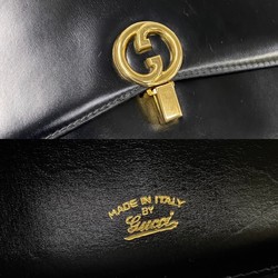 GUCCI Gucci Old Vintage GG Logo Metal Fittings Calf Leather 2way Handbag Shoulder Bag Black 10164
