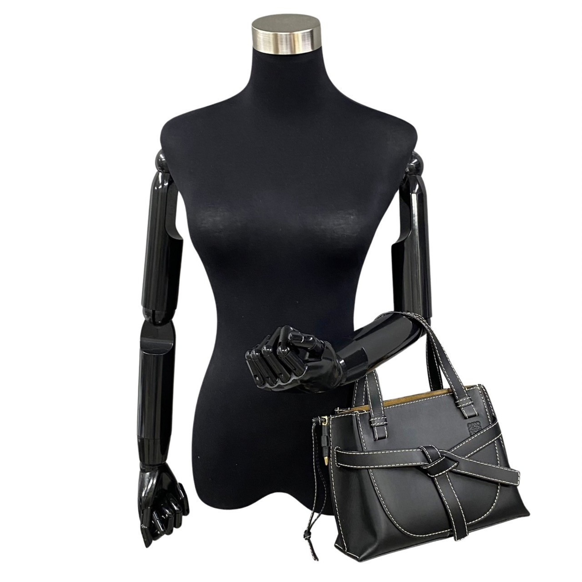 LOEWE Gate Top Handle Mini Anagram Logo Leather 2way Shoulder Bag Handbag Black 30628