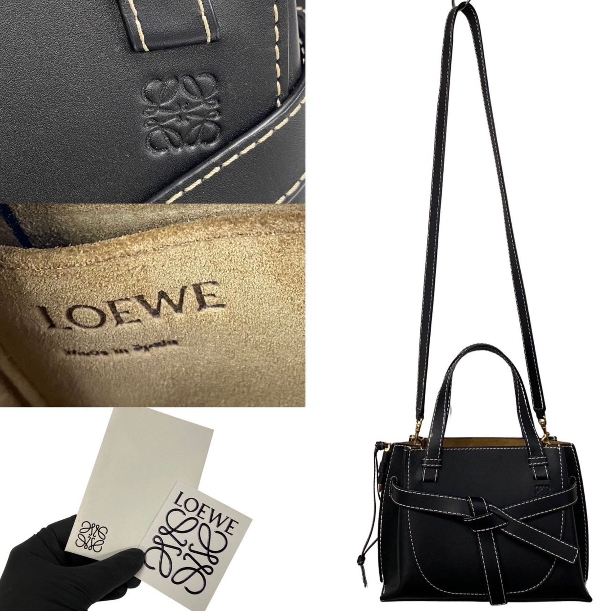 LOEWE Gate Top Handle Mini Anagram Logo Leather 2way Shoulder Bag Handbag Black 30628
