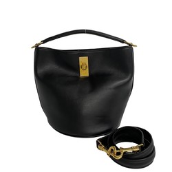 CELINE Bucket 16 Calf Leather Genuine 2way Turnlock Handbag Shoulder Bag Black 45852