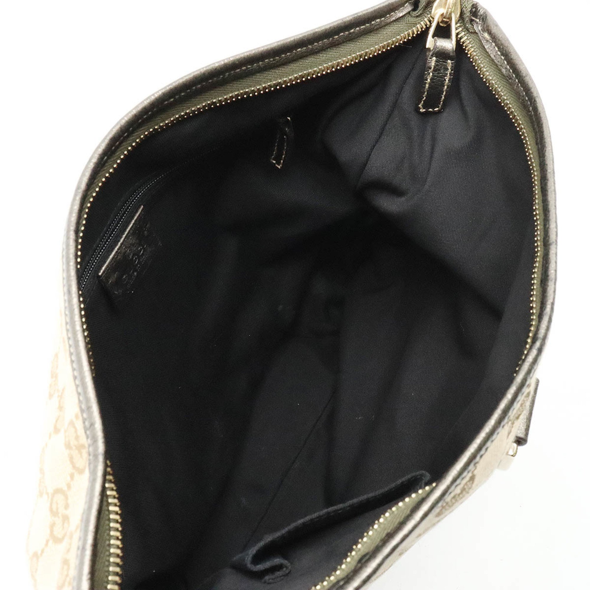 GUCCI GG Canvas Shoulder Bag Leather Beige Bronze 131326