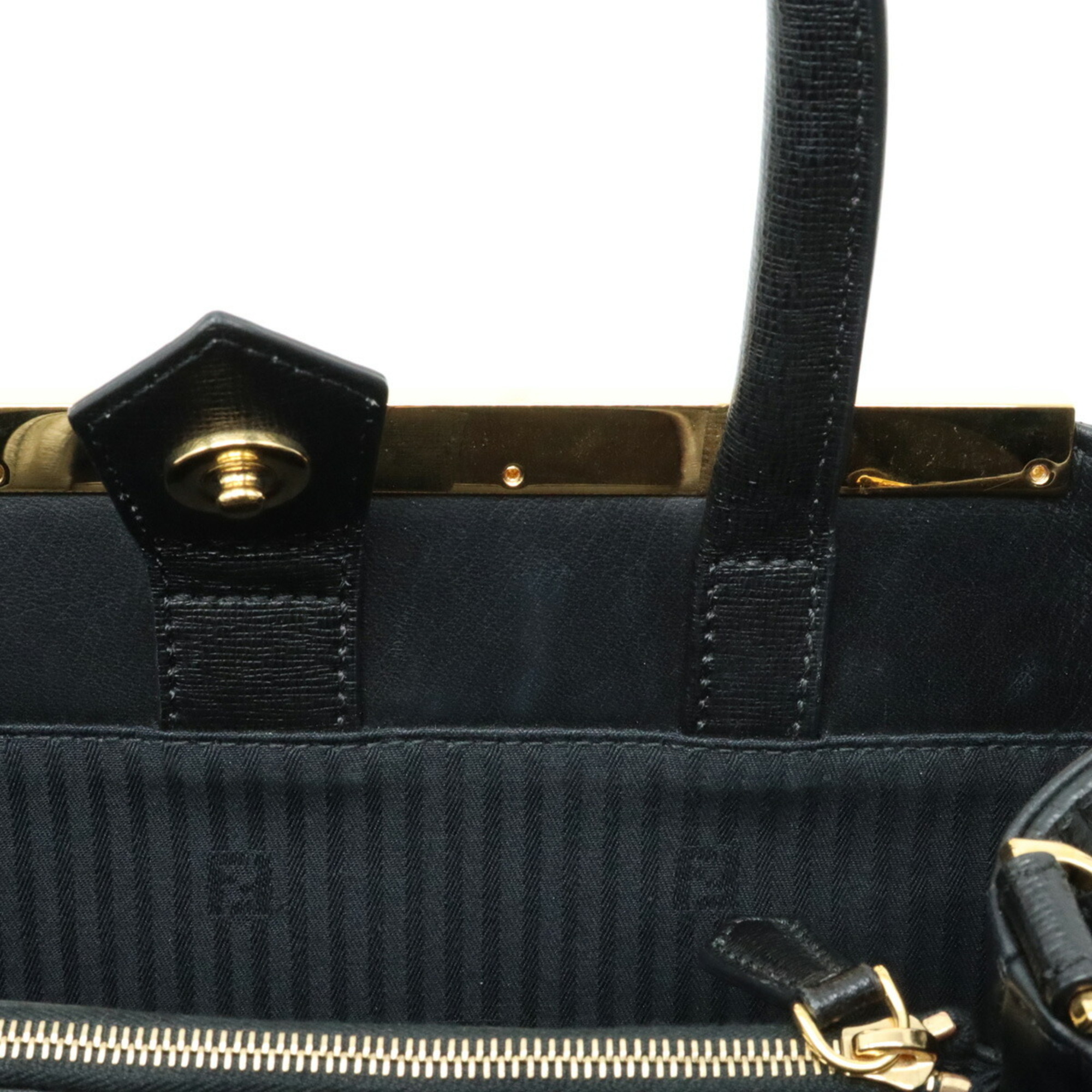 FENDI PETITE 2JOURS Handbag Tote Bag Shoulder Leather Black 8BH253