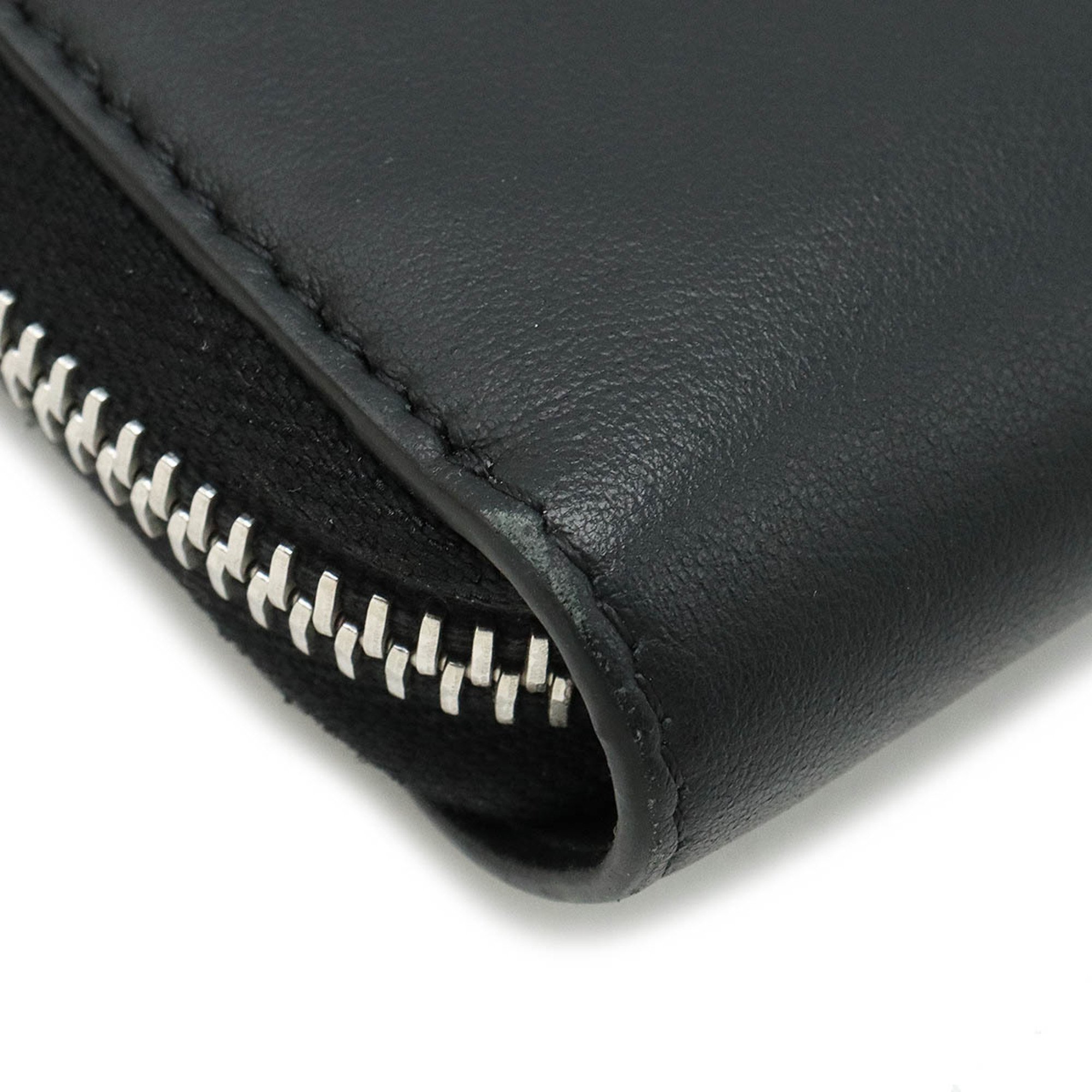 FENDI Round Long Wallet Organizer Leather Black 7M0276