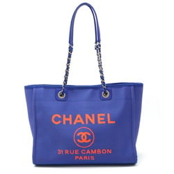 CHANEL Deauville Line Medium Tote MM Bag Shoulder Chain Canvas Blue A67001