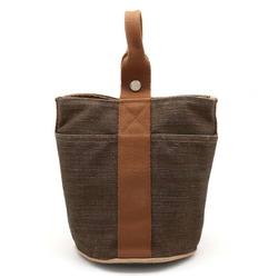 HERMES Saxo PM handbag one handle toile ash leather brown black
