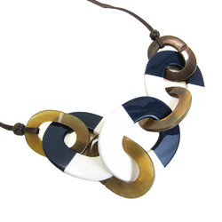 Hermes Horn Buffalo Horn Women's Necklace (Bleu Azteque,Brown,White)