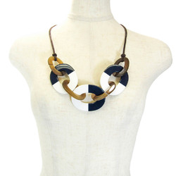 Hermes Horn Buffalo Horn Women's Necklace (Bleu Azteque,Brown,White)