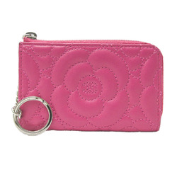Chanel Camellia With Key Ring Women's  Lambskin Coin Purse/coin Case Pink