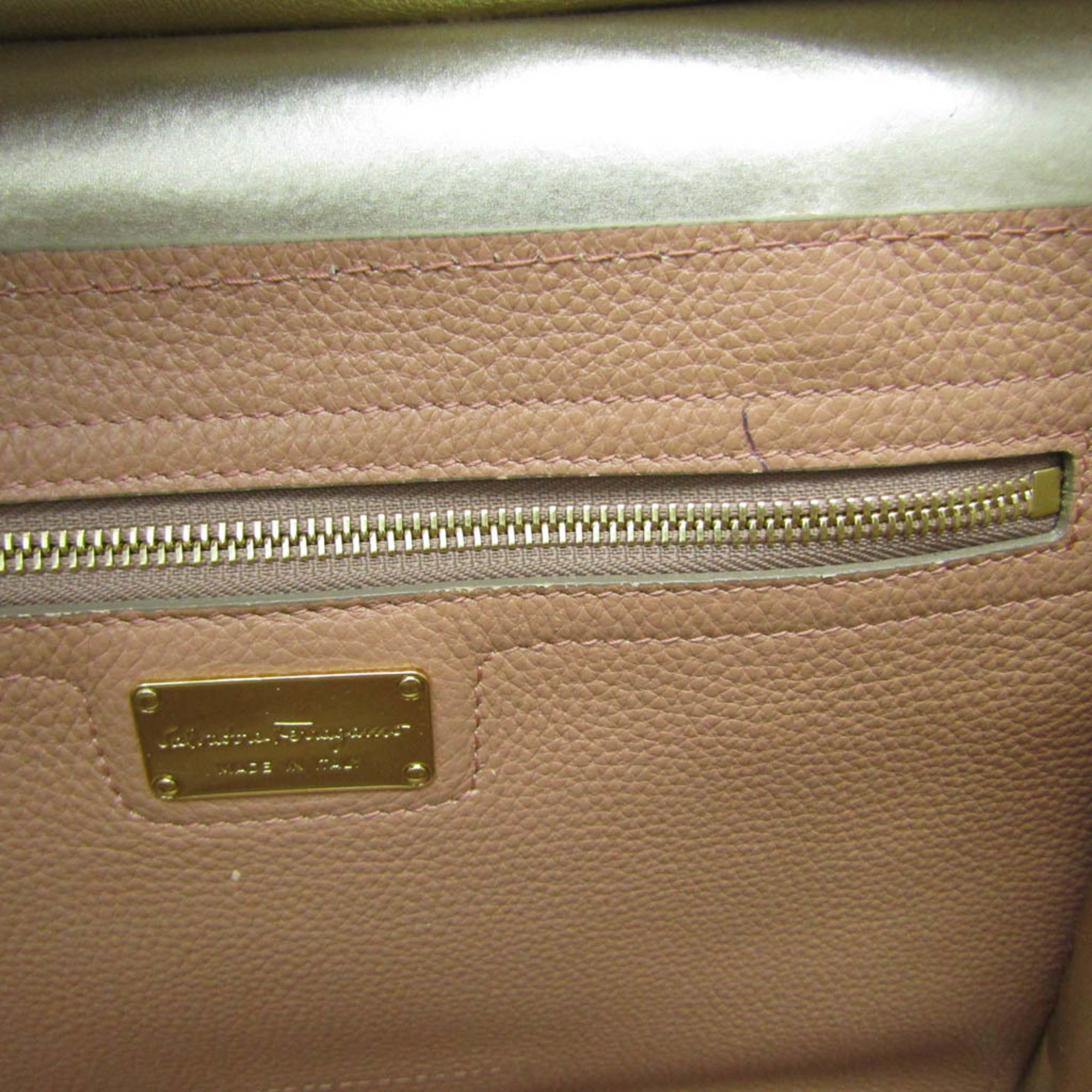 Salvatore Ferragamo Gancini GG-21 F216 Women's Leather Tote Bag Gold,Pink Beige