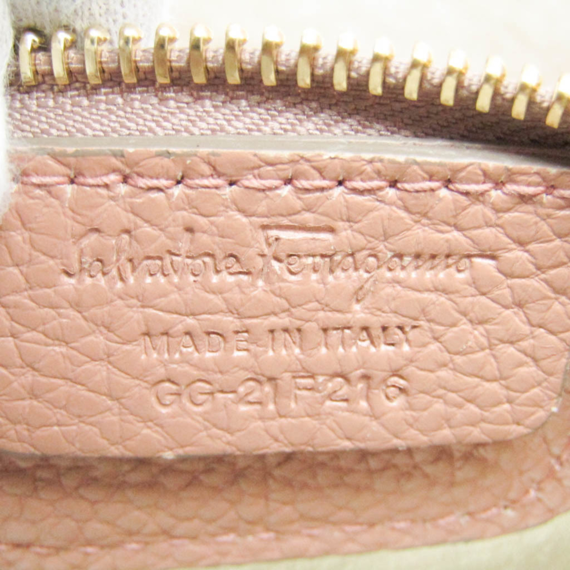 Salvatore Ferragamo Gancini GG-21 F216 Women's Leather Tote Bag Gold,Pink Beige
