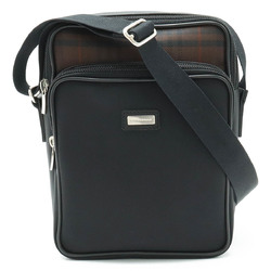 BURBERRY London Plaid Shoulder Bag Pochette Nylon Leather Black Brown