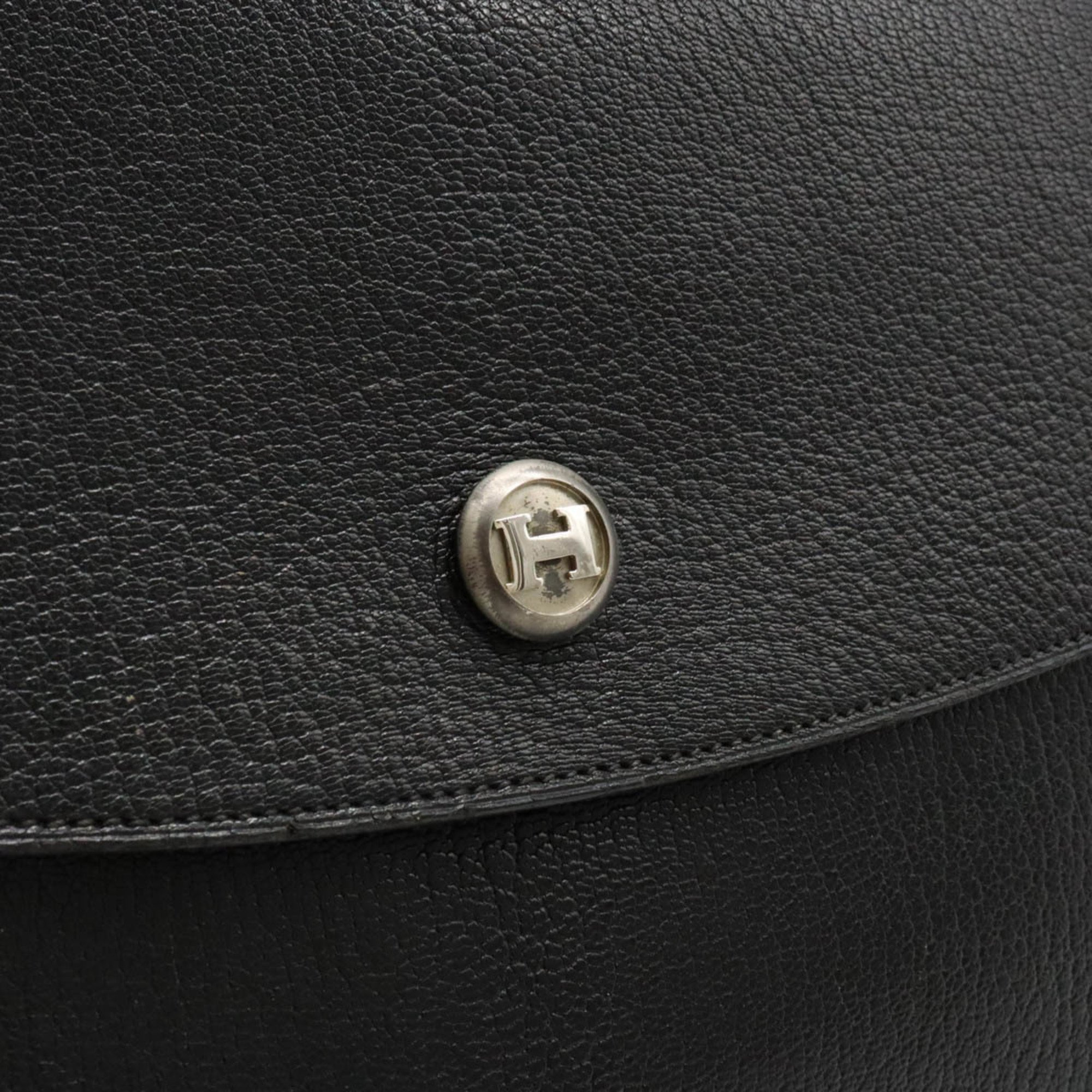 HERMES Pochette Rio Clutch Bag Second Leather Black □C engraved