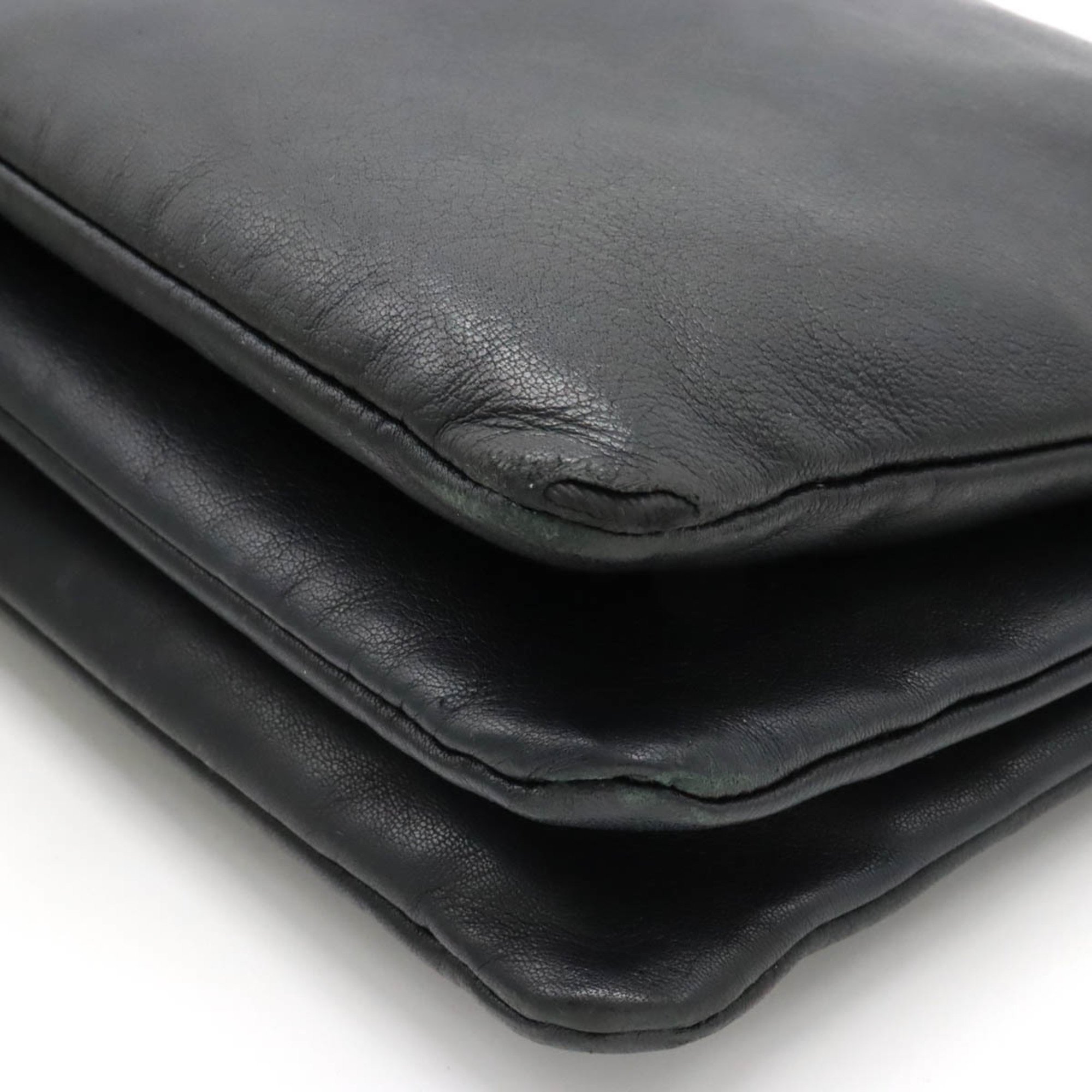 CELINE Trio Large Shoulder Bag Pouch Pochette Lambskin Leather Black 187613