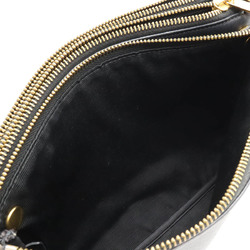 CELINE Trio Large Shoulder Bag Pouch Pochette Lambskin Leather Black 187613