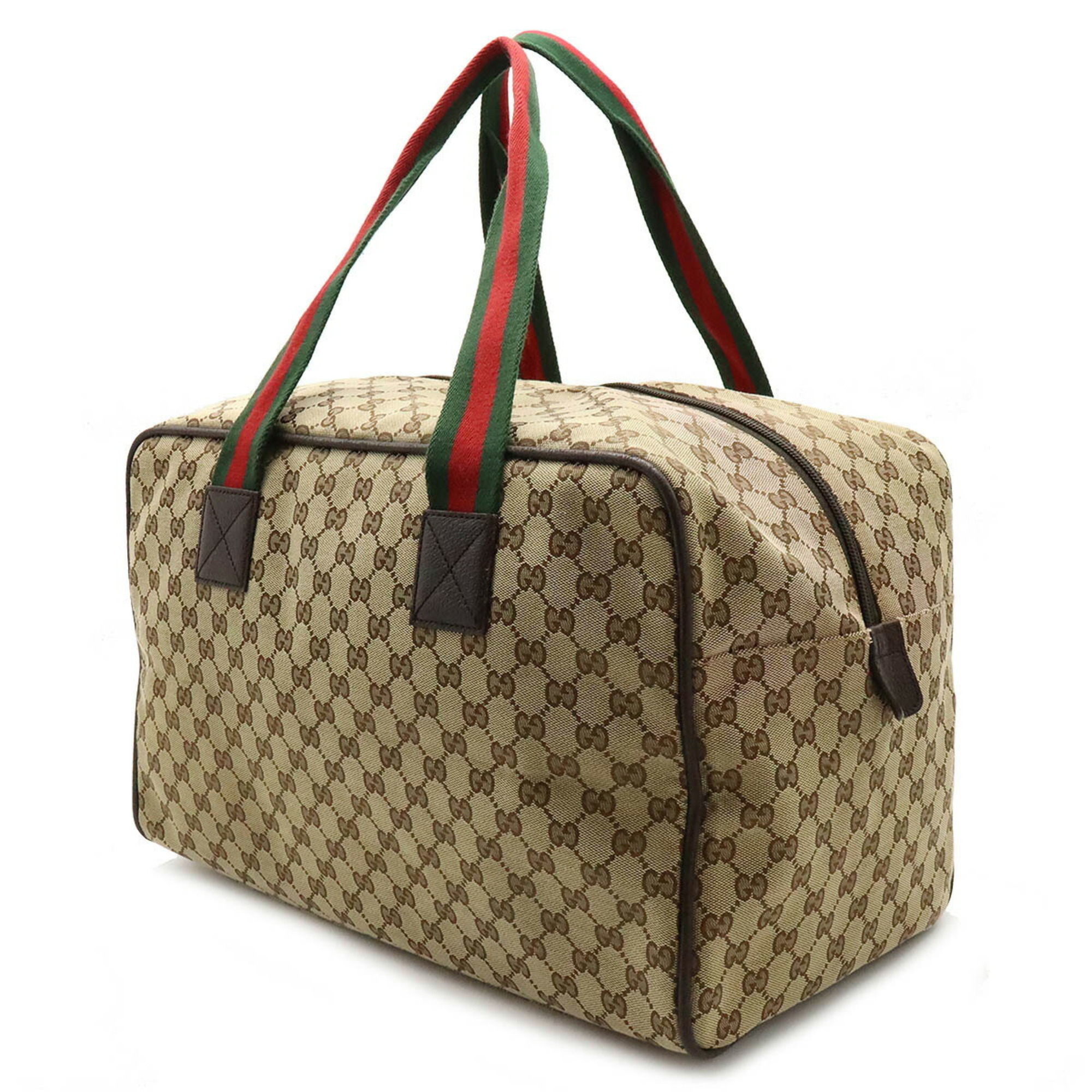 GUCCI Gucci GG Canvas Sherry Line Boston Bag Shoulder Leather Khaki ...