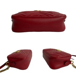 GUCCI Gucci Logo GG Marmont Leather Genuine Chain Mini Shoulder Bag Pochette Sacoche Red 24209