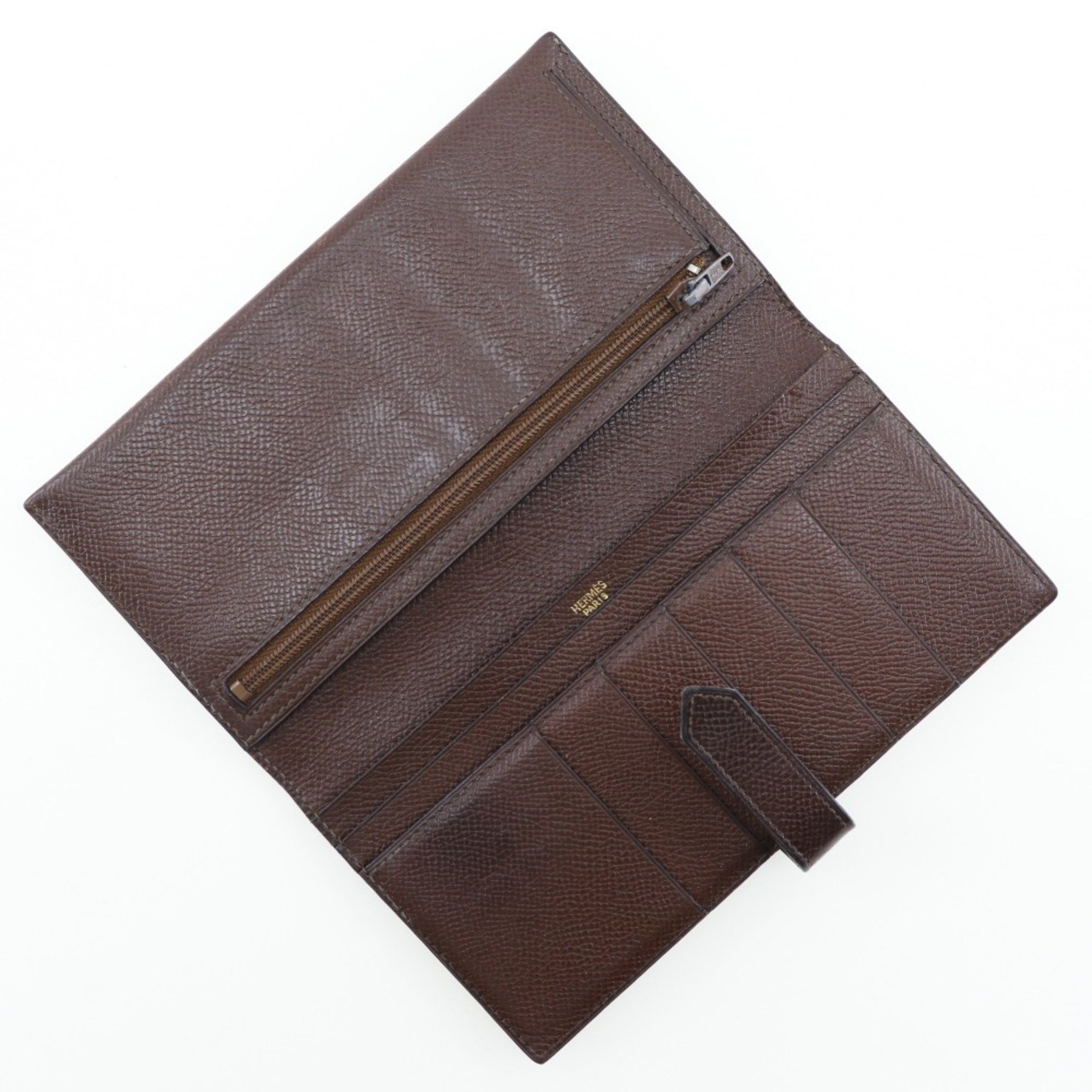 Hermes HERMES Baan Classic Long Wallet Vaux Epson Made in France Brown/Gold Hardware Belt classic Men's Women's