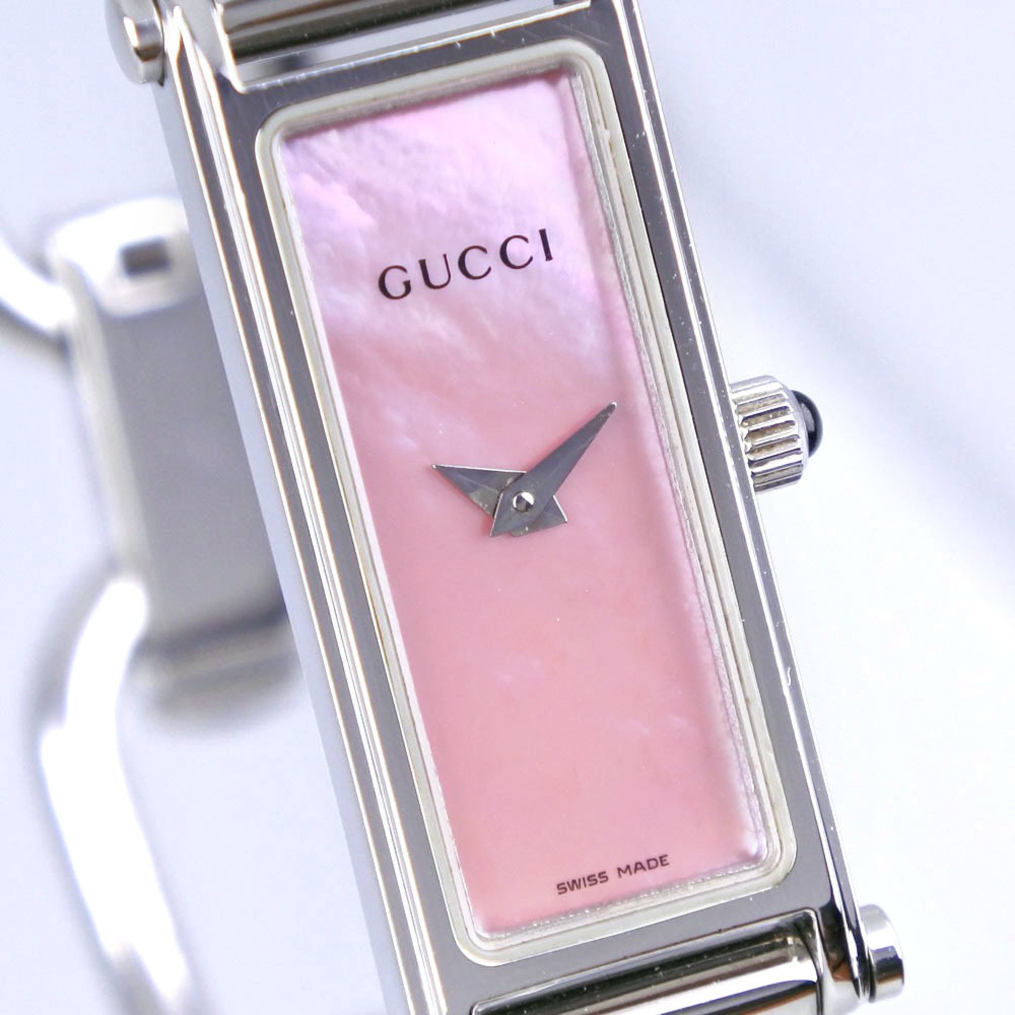 GUCCI Watch 1500L Stainless Steel Swiss Made Quartz Analog Display Pink Shell Dial Ladies