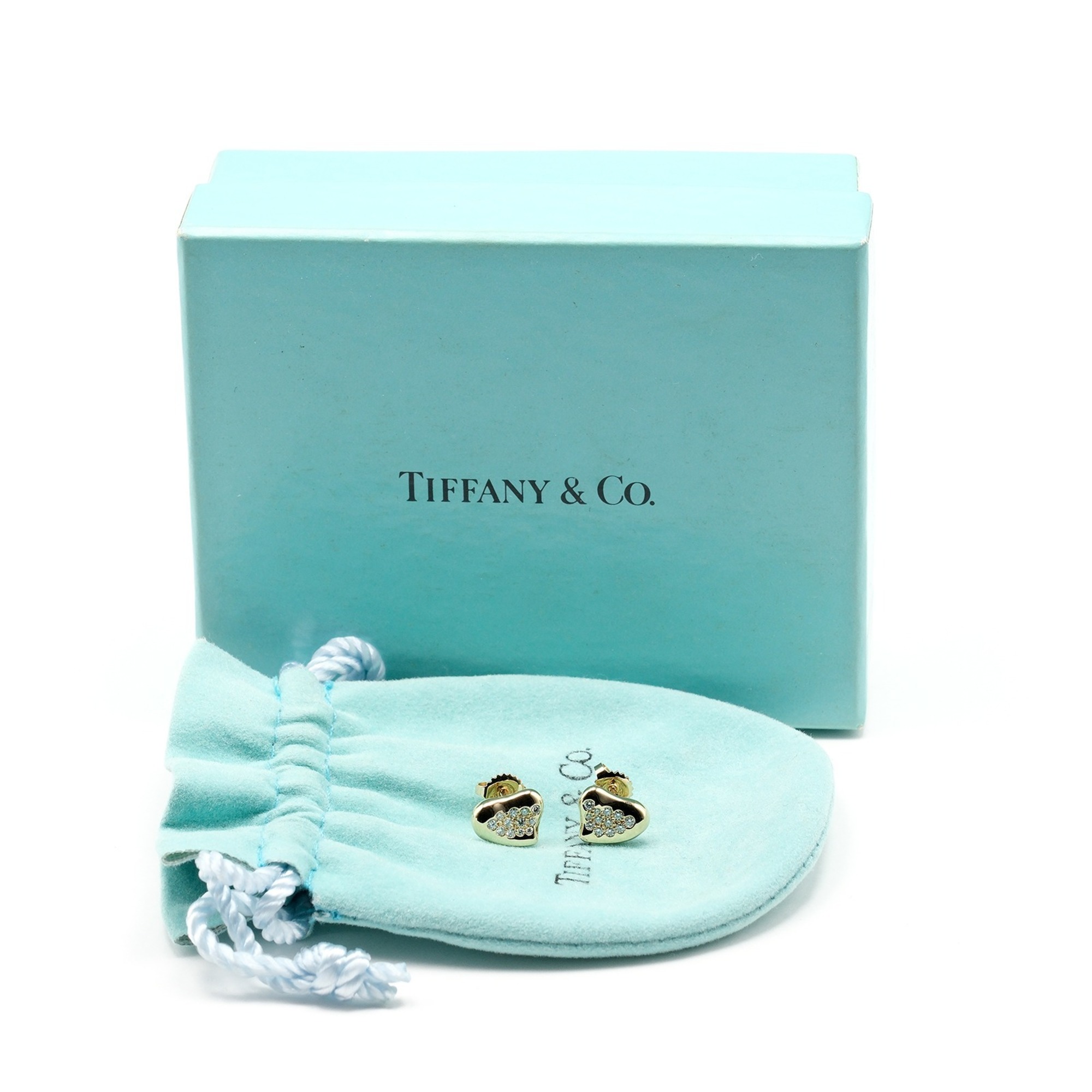 Tiffany TIFFANY&Co. Full Heart Earrings K18 YG Yellow Gold Pave Diamond Approx. 2.54g